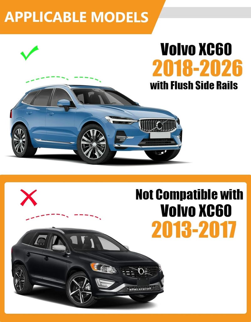 KINGGERI 220lbs Lockable Roof Rack Cross Bars Compatible with Volvo XC60 XC-60 2018-2026, Heavy Duty Anti-Theft Aluminum Roof Rails Crossbars Rooftop Accessories Luggage Racks Carrier - Image 2